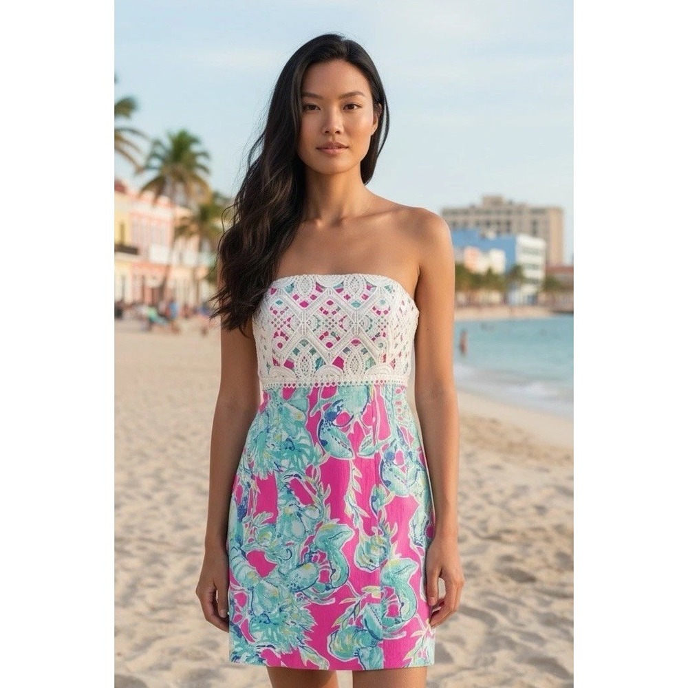 Lilly Pulitzer Brynn‎ Dress Raz Berry Sleeveless Size 0 Halter Strapless Vacay
